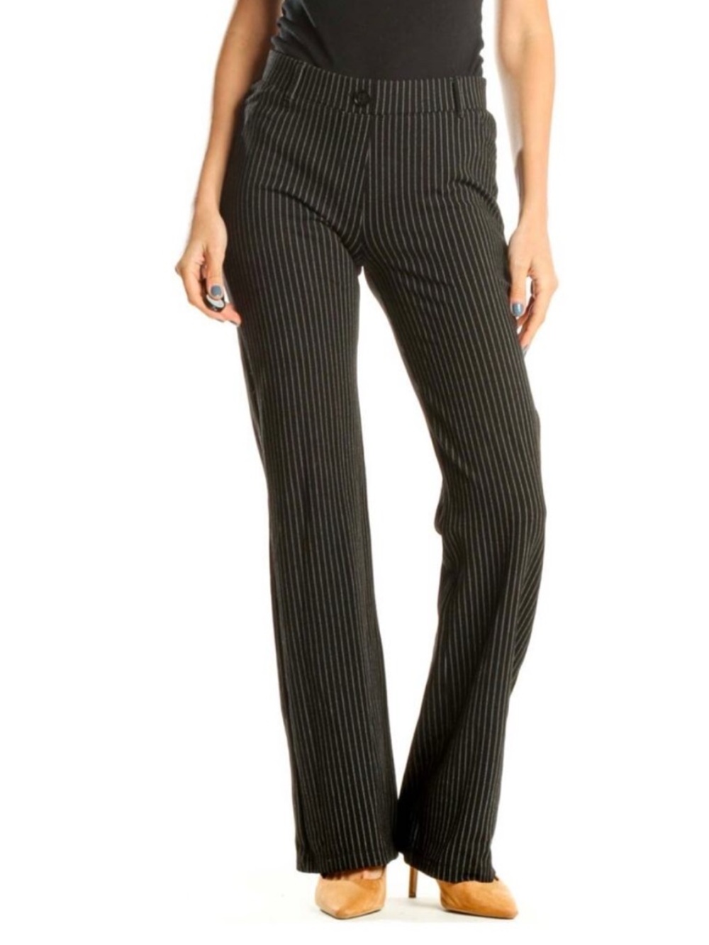 Betabrand Pinstripe Dress Pants Women’s L Long Black Pull On Yoga Work Pants